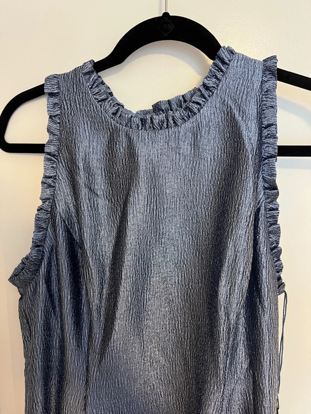 Adrianna Papell Shimmery Steel Blue High-Neck High-Low Dress - Picture 8 of 8